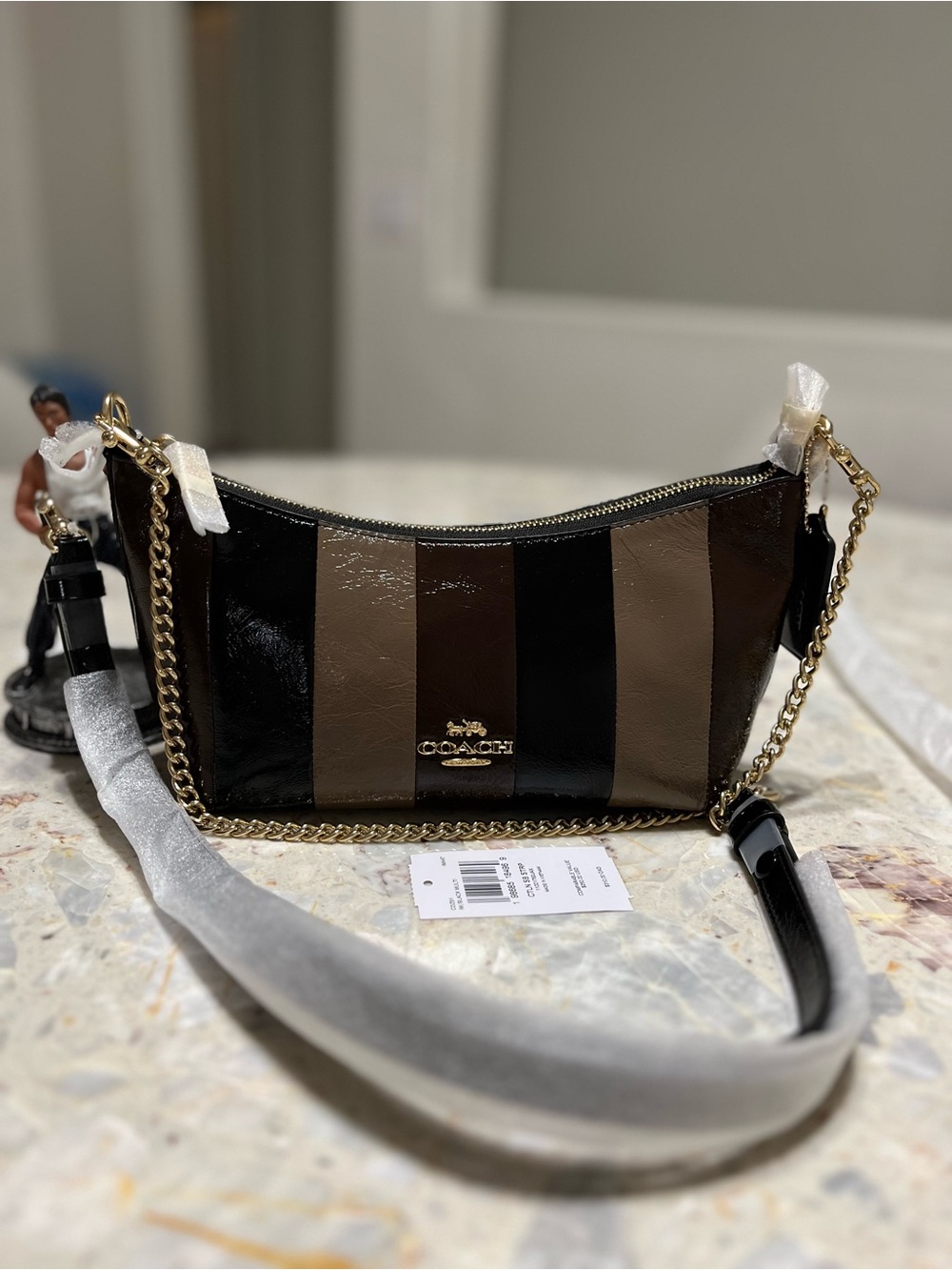 Coach Caitlin Shoulder Bag With Striped Patchwork NWT